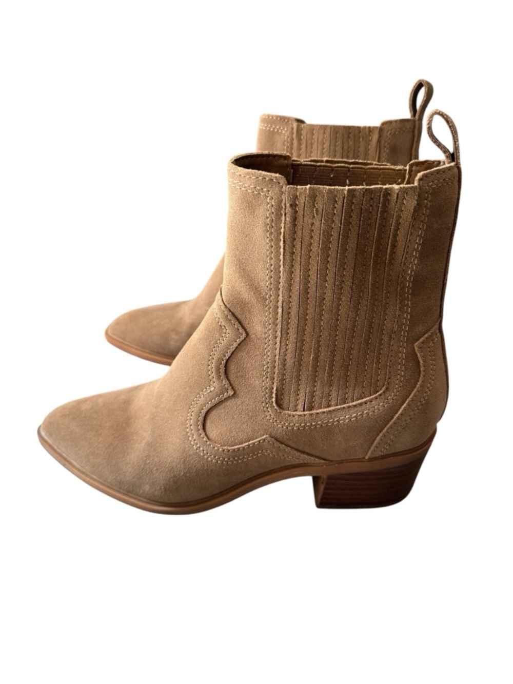 Suede Western Ankle Boots in Light Brown - Women's